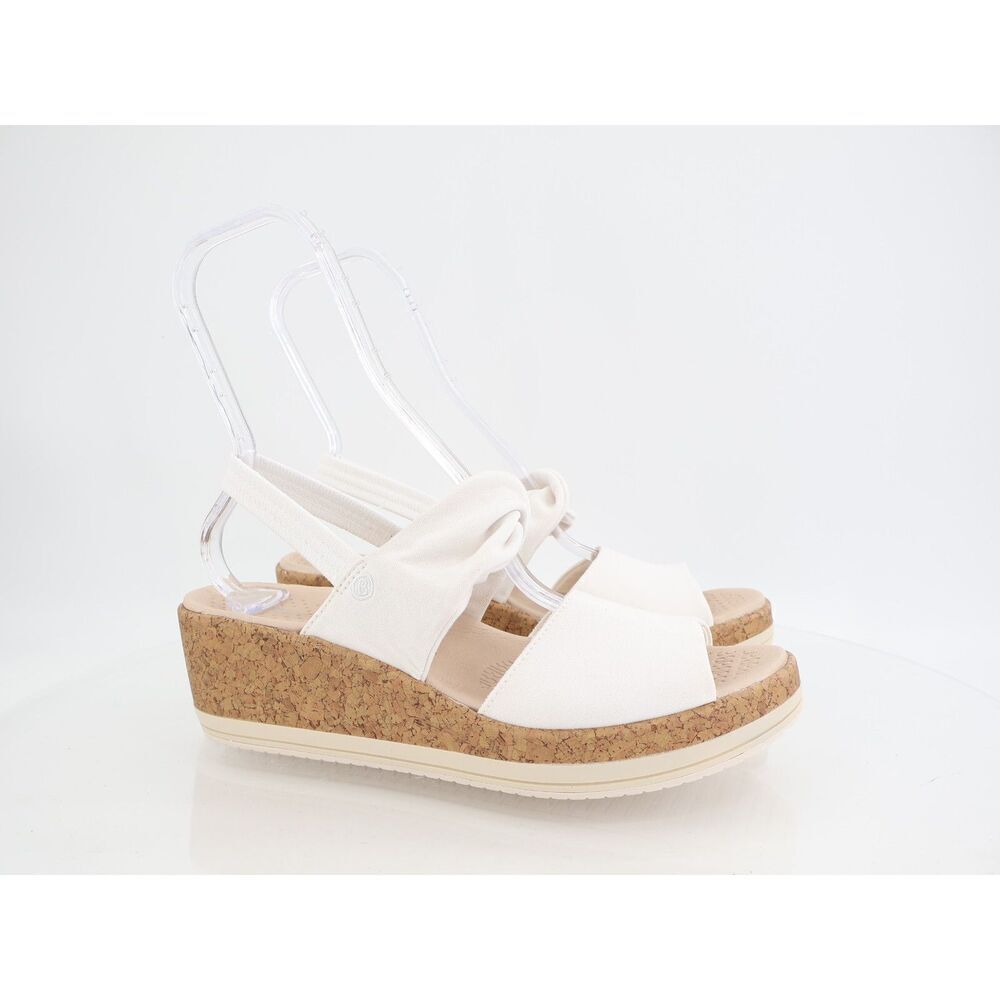 Bzees Women Remix Sandal Size 11 Wedge Heel Slip On White Textile Casual Comfy